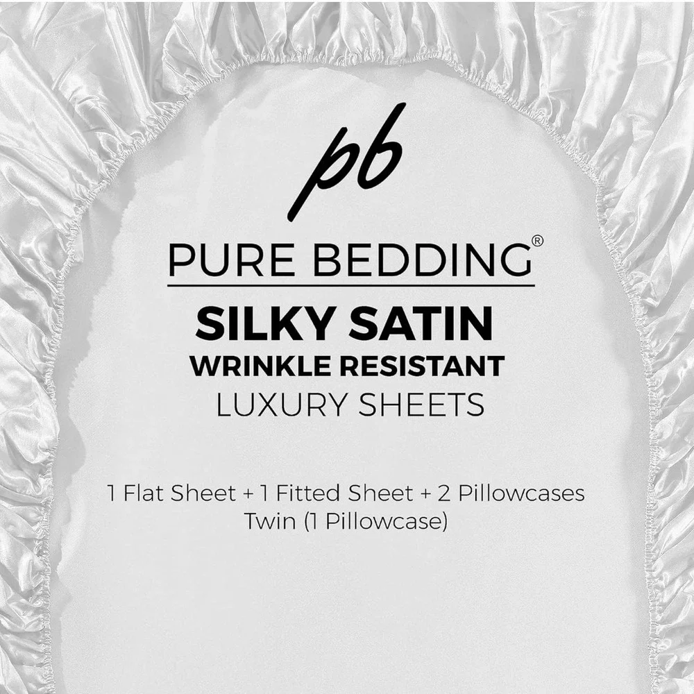 Satin Sheets Full Size 4-Piece, White Hotel Luxury Silky Bed Sheets - Extra Soft